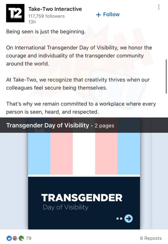 《GTA6》要凉了?R 星母公司发文庆祝跨性别节日!