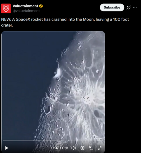 马斯克也被骗了！SpaceX火箭残骸撞月视频是假的：没有太空设备拍到