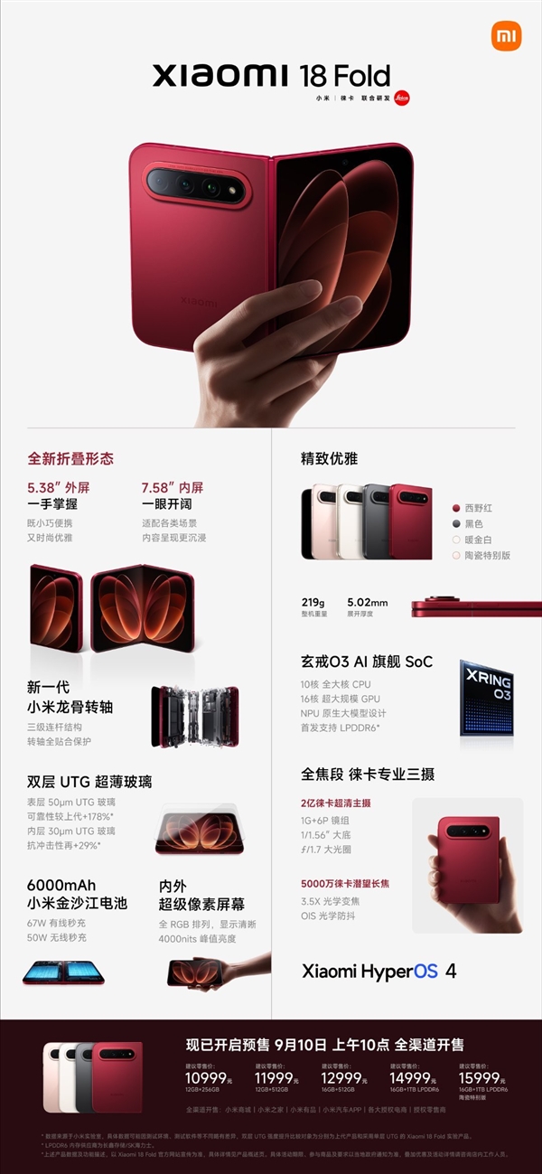 小米最高端手机！一图读懂小米18 Fold：10999元起