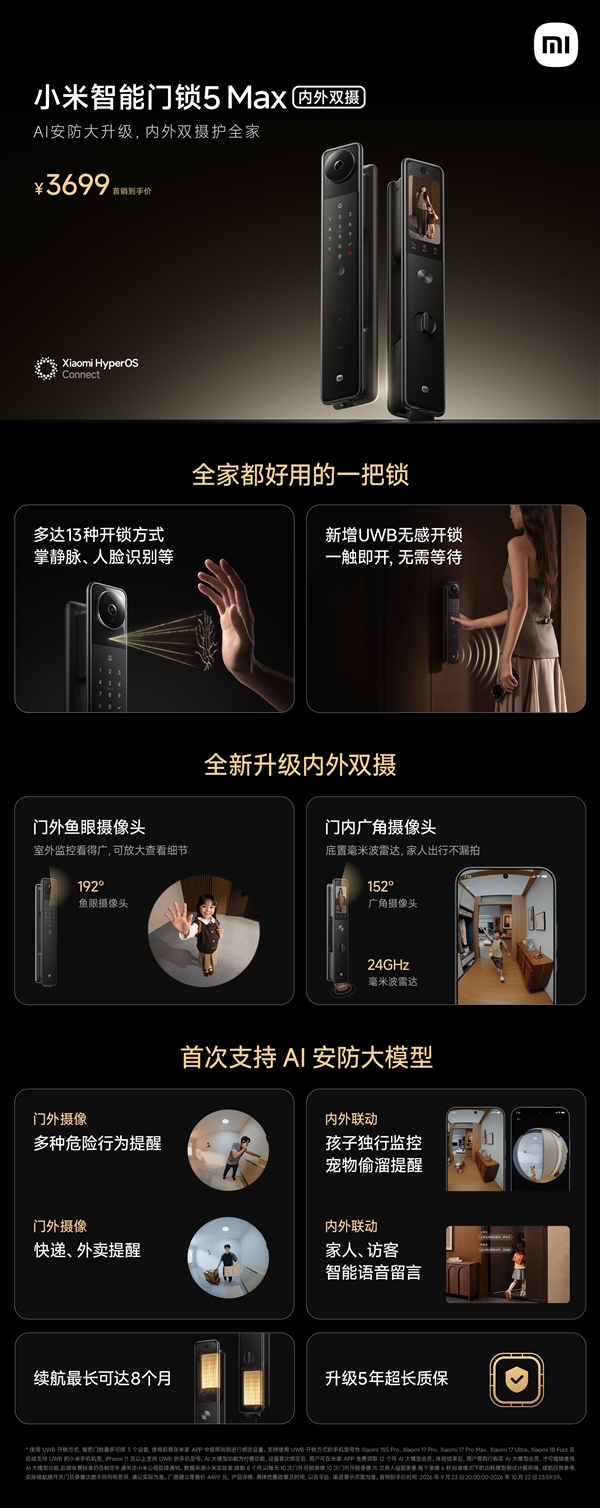 小米智能门锁5 Max内外双摄发布：你的24小时门上管家 3699元