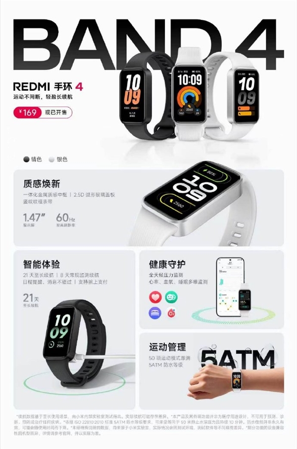 169元！REDMI手环4正式发布：最长续航21天、支持50种运动模式