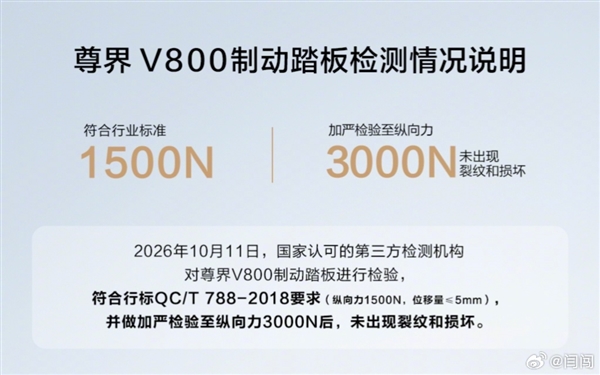 尊界V800车主博主闫闯晒官方升级刹车踏板细节：11月更新 包含S800车型