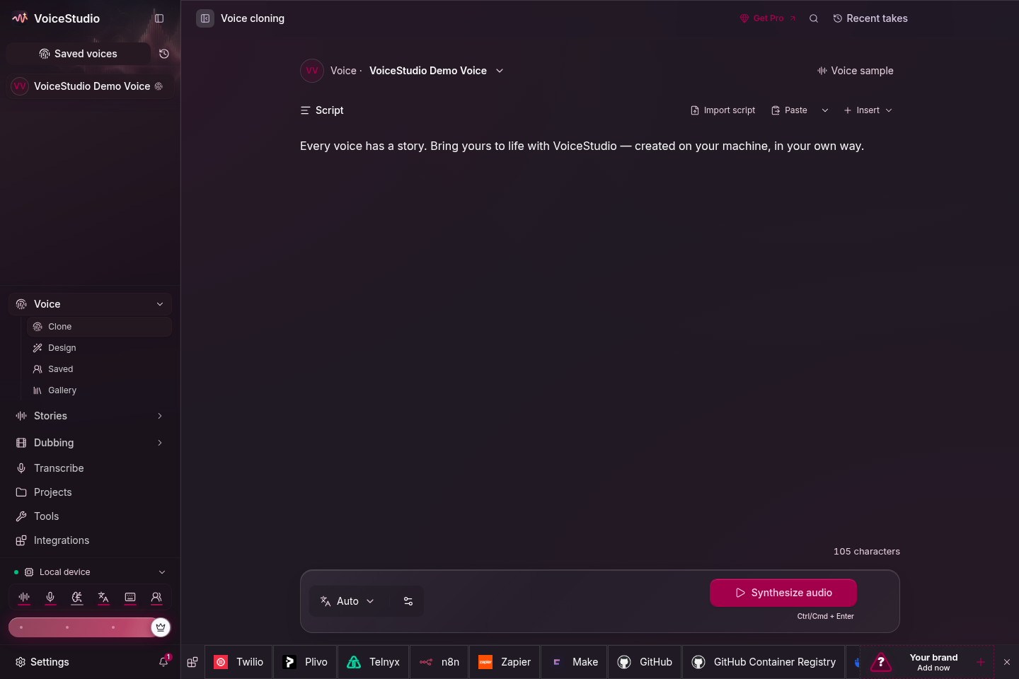 VoiceStudio 声音克隆工作区