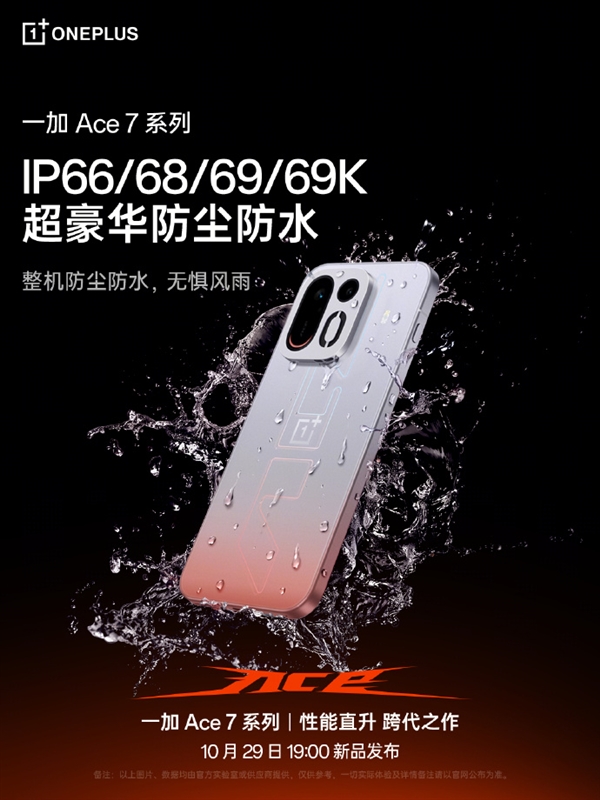 一加Ace 7系列防水能力拉满！IP66/68/69/69K全支持