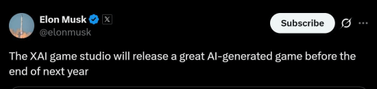 No Human Involvement! Musk Claims Fully AI-Created Game to Launch in 2026