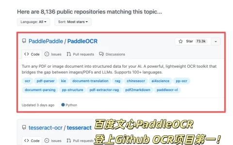 全球OCR新王诞生，中国开源项目GitHub斩获73300星